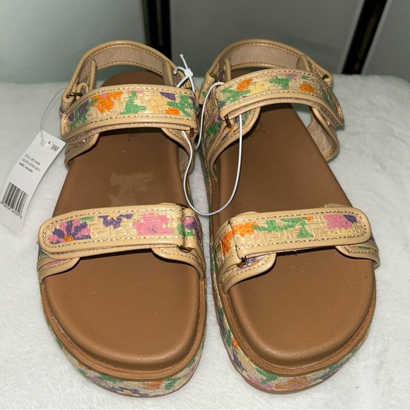 Sugar Tan and Orange Sandals with Floral Straps - Picture 1 of 4